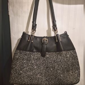 Black Rivet by Wilsons Leather Black/Gray Wool Handbag